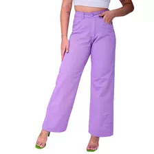 Calça Wide Leg Lavanda Com Botão Forrado