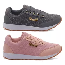 Tênis Feminino Academia Leve Bonito Confortável 2 Pares