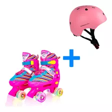 Patines Ajustables Niña 4 Llantas Luces Led Rosa + Regalo 