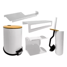 Cesto + Accesorios Baño X5 Piezas Acero Inoxidable Blanco