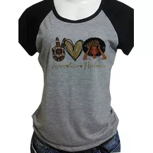 Camiseta Camisa Blusa Pwr Paz Amor Melanina I0613