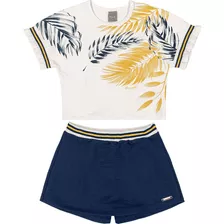 Conjunto Blusa Cropped E Shorts Saia Moletinho 8 Anos