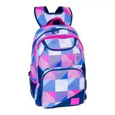 Mochila Escolar Feminina Reforçada Xadrez Grande Notebook Cor Violeta Desenho Do Tecido Estampada