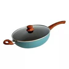 Wok Antiadherente 26 Cm Con Tapa Y Mango Simil Madera Carol