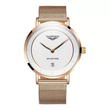 Guanqin Gs19070fs Hombres Banda Cuero Reloj Muñeca Cuarzo