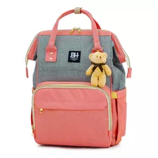 Bolsa Mochila Maternidade Impermeável Bebê Menino Menina Cor Rosa E Cinza