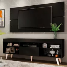 Rack E Painel Para Tv Quarto Até 65 Polegadas Madesa Miami Com Pés Cor Preto/branco 7003771cp