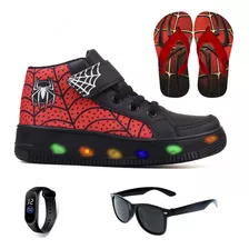 Botinha De Led Homem Aranha Meninos Infantil Chinelo Brindes