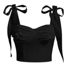 Top De Tirantes Bustier De Hombros Con Cordón Fruncido Shein