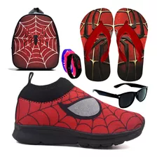 Kit Tenis Aranha Refletivo Mochila Chinelo Oculos Relogio