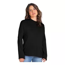 Blusa Maga Longa Malha Tricot Infinita Cor Preto