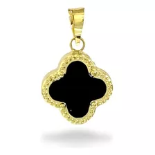 Dije De Oro 14k Diseño Trebol Negro Doble Cara Estambul Joya