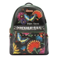 Mochila Dama Nicole Lee Usb12769l Butter Flower Color Negro Diseño De La Tela Estampada