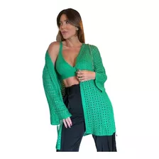 Cardigan Com Top Twin Set Tricot Trico Vazado Tendencia Inve