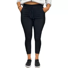 Calça Jogger Bengaline Feminino Bolso Cordão Cintura Alta