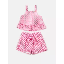 Blusa E Shorts Infantil Laise Rosa Animê