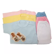 Camiseta Bebe + Shorts Liso E Sapatinho Kit C/7 Peças Verão