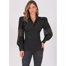 Camisa Preta Com Corselet Em Renda Laço Perfect Way P