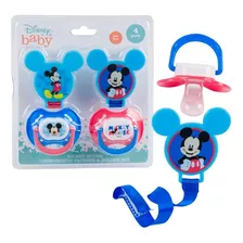 Set De 2 Chupones Con Clip Bebé Disney Baby Mickey Mouse