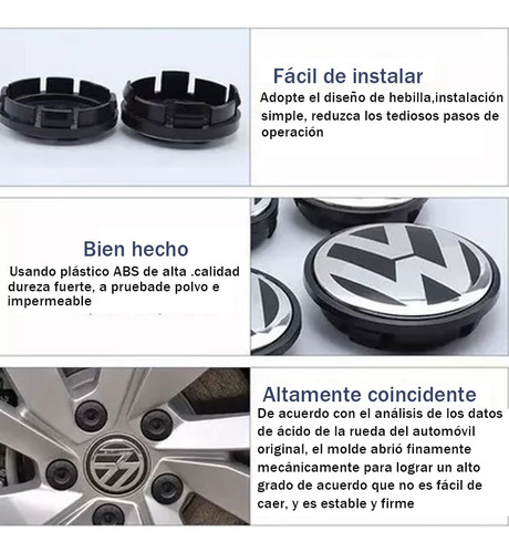4 Tapas Centro De Rin Volkswagen Vw, A4, Vento, Polo, 65mm Foto 4