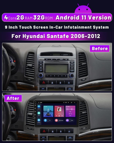 Estreo De Coche 2g32g Android 11 Para Hyundai Santa Fe Radi Foto 2