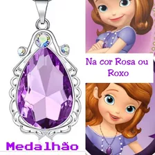 Tiara Coroa Amuleto Medalhão Colar Princesa Sofia Fantasia