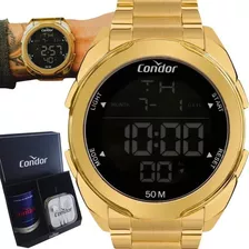 Relógio De Pulso Condor Cobjk006ab/k7d Com Corpo Dourado, Digital, Para Masculino, Fundo Preto, Com Correia De Aço Inoxidável Cor Dourado, Subdials De Cor Cinza, Ponteiro De Minutos/segundos Cinza, 