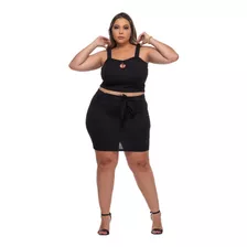 Conjunto Plus Size Saia E Cropped Com Elastano