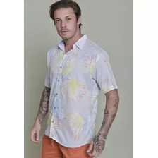 Camisa Gola Polo Estampada Floral Dialogo Jeans Azul Masculi