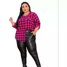 Camisa Blusa Xadrez Plus Size Feminina Viscolinho 46 Ao 54