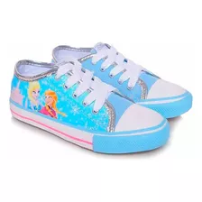 Tênis Infantil Feminino Frozen Canvas Low Disney Azul Claro