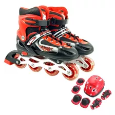 Patins Infantil 4 Rodas Ajustável Rodinha Led Kit Proteção