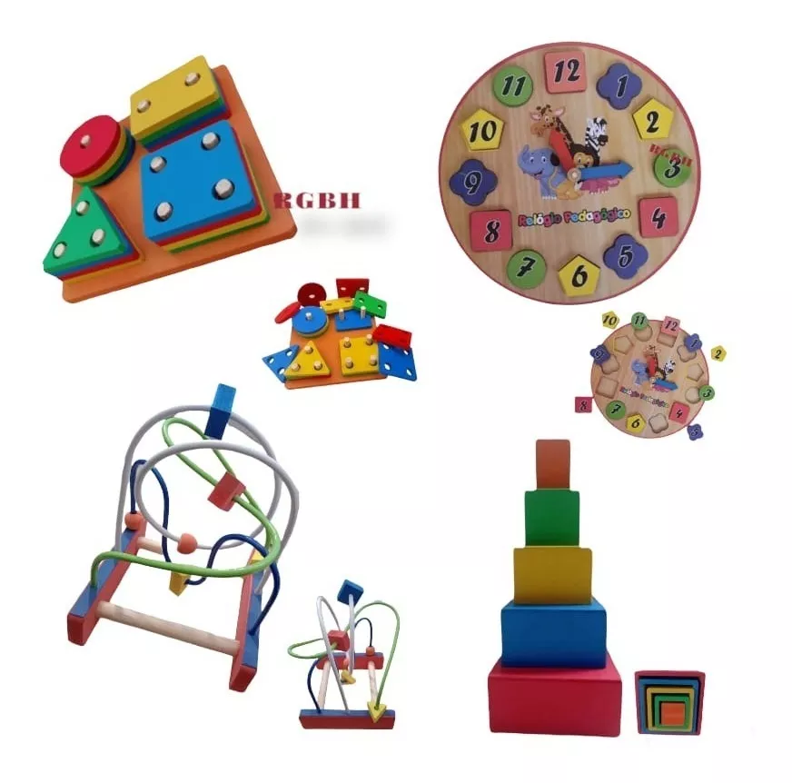 Kit Brinquedo Pedagógico Prancha S, Relógio, Aramado E Cubo