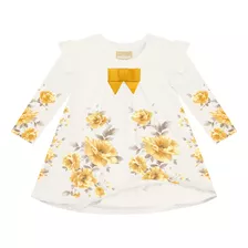 Vestido Body Bebês Manga Longa Cotton Neve Flores Amarelas