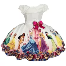 Vestido De Festa Princesas Disney Com Laço Infantil 06 Ao 12