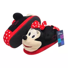 Pantufa 3d Pelúcia Minnie Mouse - Solado Borracha - Disney 