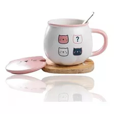 Taza Cat Cute Mug Con Tapa Y Cuchara Gato Kawaii