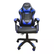 Silla De Escritorio Kraken 1002 Gamer Ergonómica Negra Y Azul Con Tapizado De Piel Sintética Y Cuero Sintético