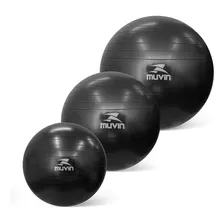 Kit Com 3 Bolas De Pilates 55cm, 65cm E 75cm - Antiestouro Suporta Até 300kg Com Bomba Ginástica Fitness Pilates Yoga Fisioterapia Fortalecimento Tonificação Preto