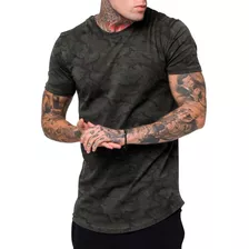 Camiseta Camisa Masculina Long Line Camuflada Escuro Fashion