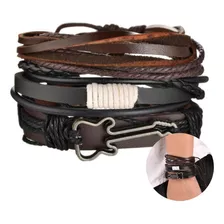 Conjunto Pulsera Hombre Brazalete Soga Cuero 3 En 1 Guitarra