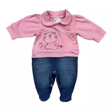 Macacão Bebe Menina Gatinha Jeans