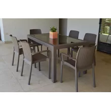 Mesa Rattan Vidrio Jardin Quincho Comedor Reforzada Nacional