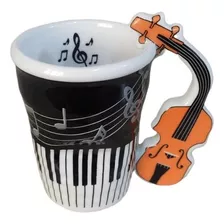 Caneca Musical Com Amassado Na Alça De Violino Porcelana