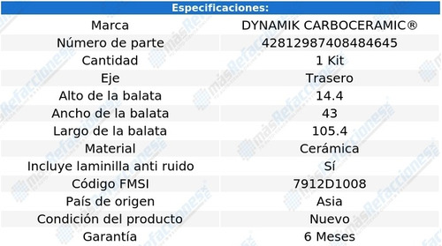 Balatas Ceramicas Traseras Rx-8 R2 1.3l 04 Al 11 Dynamik Foto 3