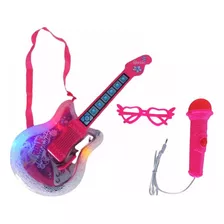 Guitarra Infantil Musical C/ Microfone Rosa + Óculos Menina