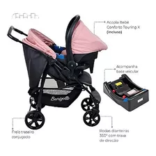 Carrinho Burigotto Ecco Cinza/rosa + Bebê Conforto + Base