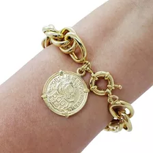 Pulseira Entrelace Com Moeda 500 Réis Banho A Ouro 18k 1800e