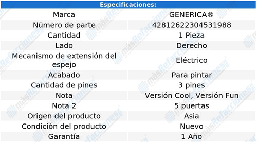 Espejo Honda Fit 2015 - 2020 Electrico P/pintar 3 Pines Der Foto 2