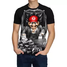 Camisa Masculina Super Mario Bross Camiseta Infantil Preta